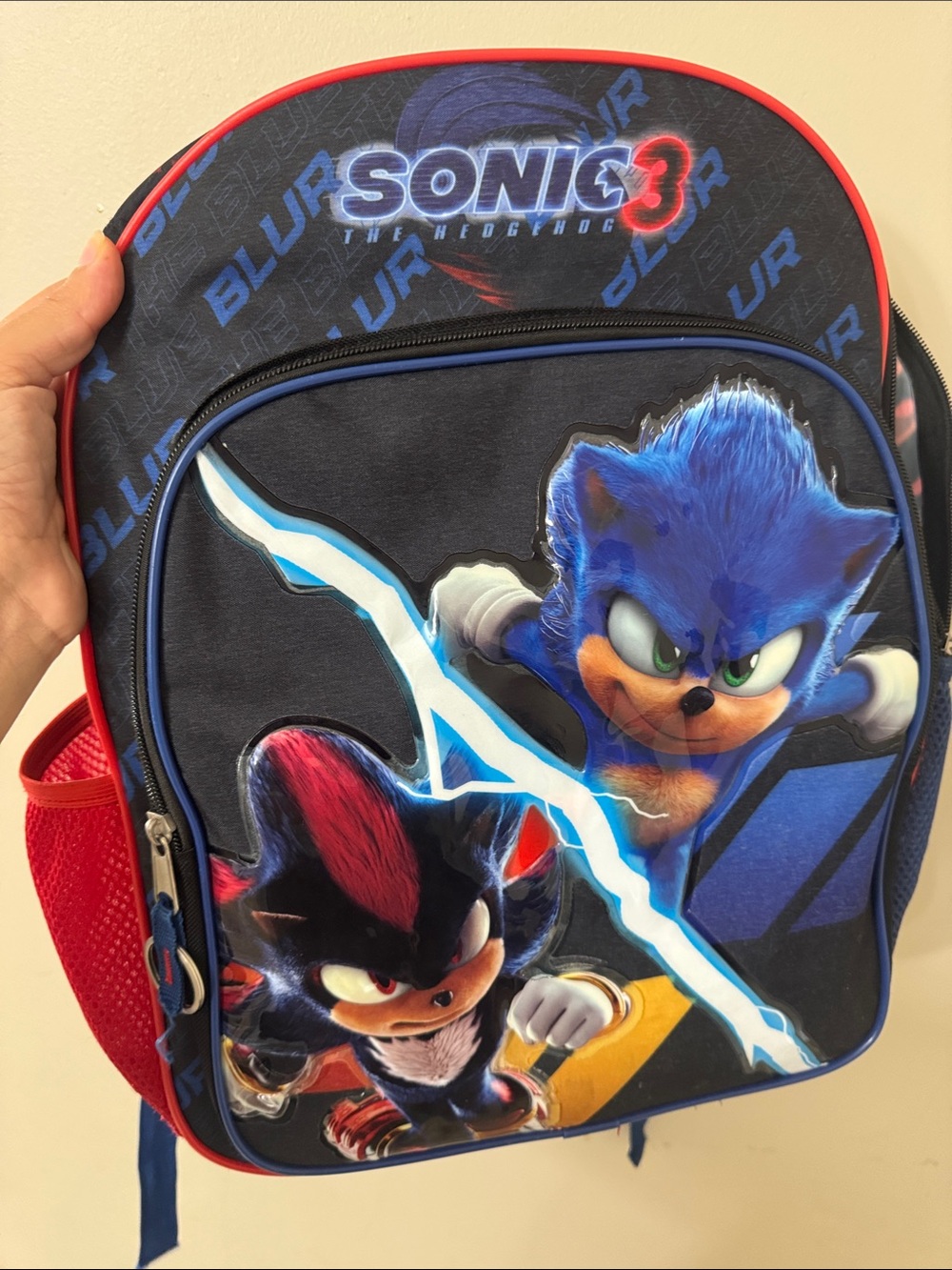 Sonic 3 Kids Blue Backpack with Red Accents - Official Character Design